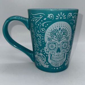 Fisher Sugar Skull Coffee Mug Stoneware Cup Day of the Dead Teal
